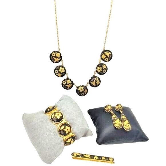 VintageDamascene Spain Bird 5 pc Set Gold Tone Toledo...